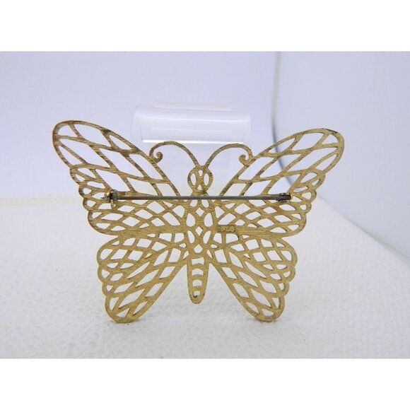 Vintage Gold Tone PL Signed Large Butterfly Filigr - Picture 4 of 5